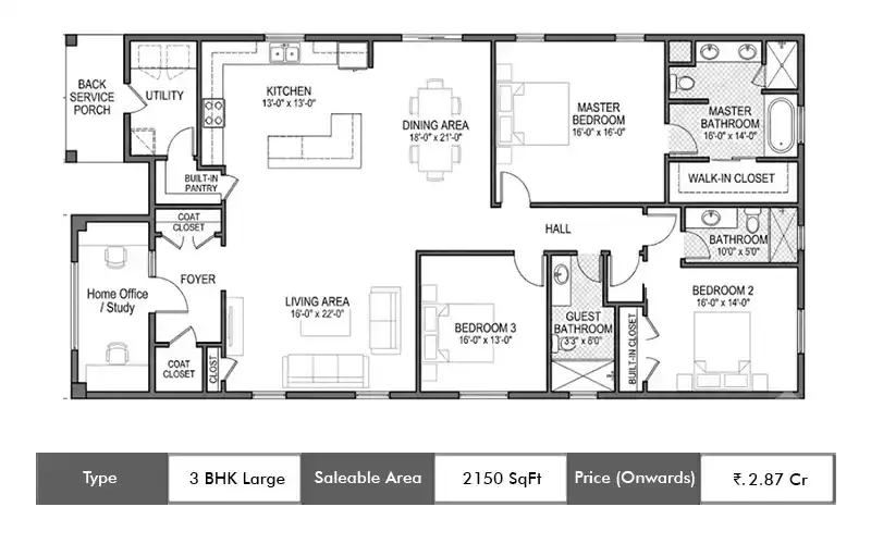 Mana Verdant Terraces 3 BHK Large floor plan, 2150 sq ft saleable area